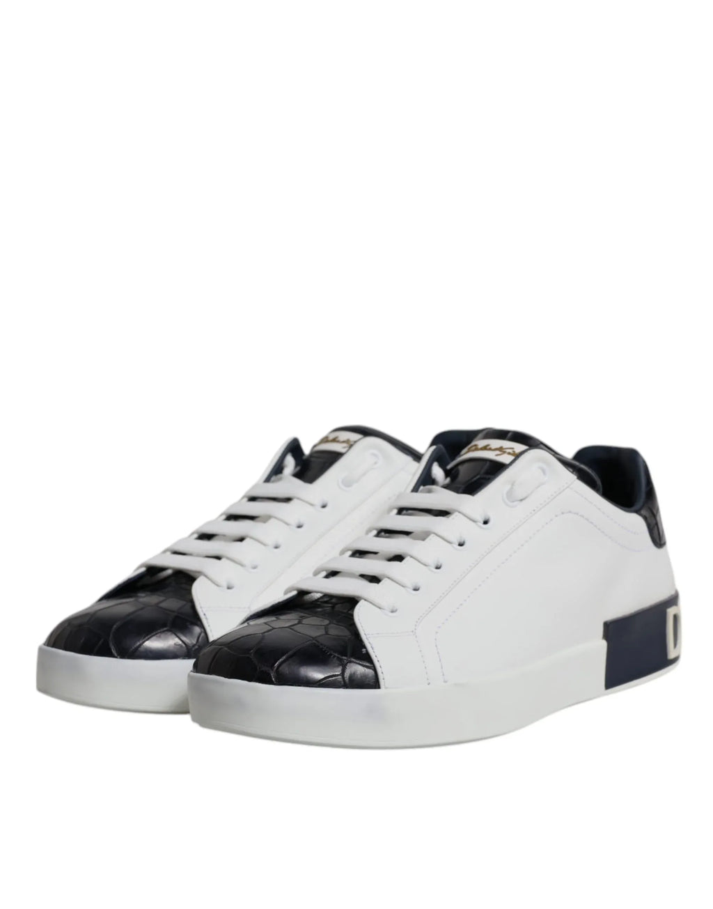 Dolce & Gabbana White Black Leather Portofino Sneakers Shoes - Zeiniez