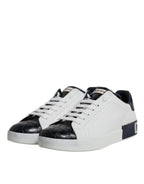 Dolce & Gabbana White Black Leather Portofino Sneakers Shoes - Zeiniez