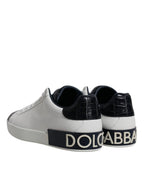Dolce & Gabbana White Black Leather Portofino Sneakers Shoes - Zeiniez