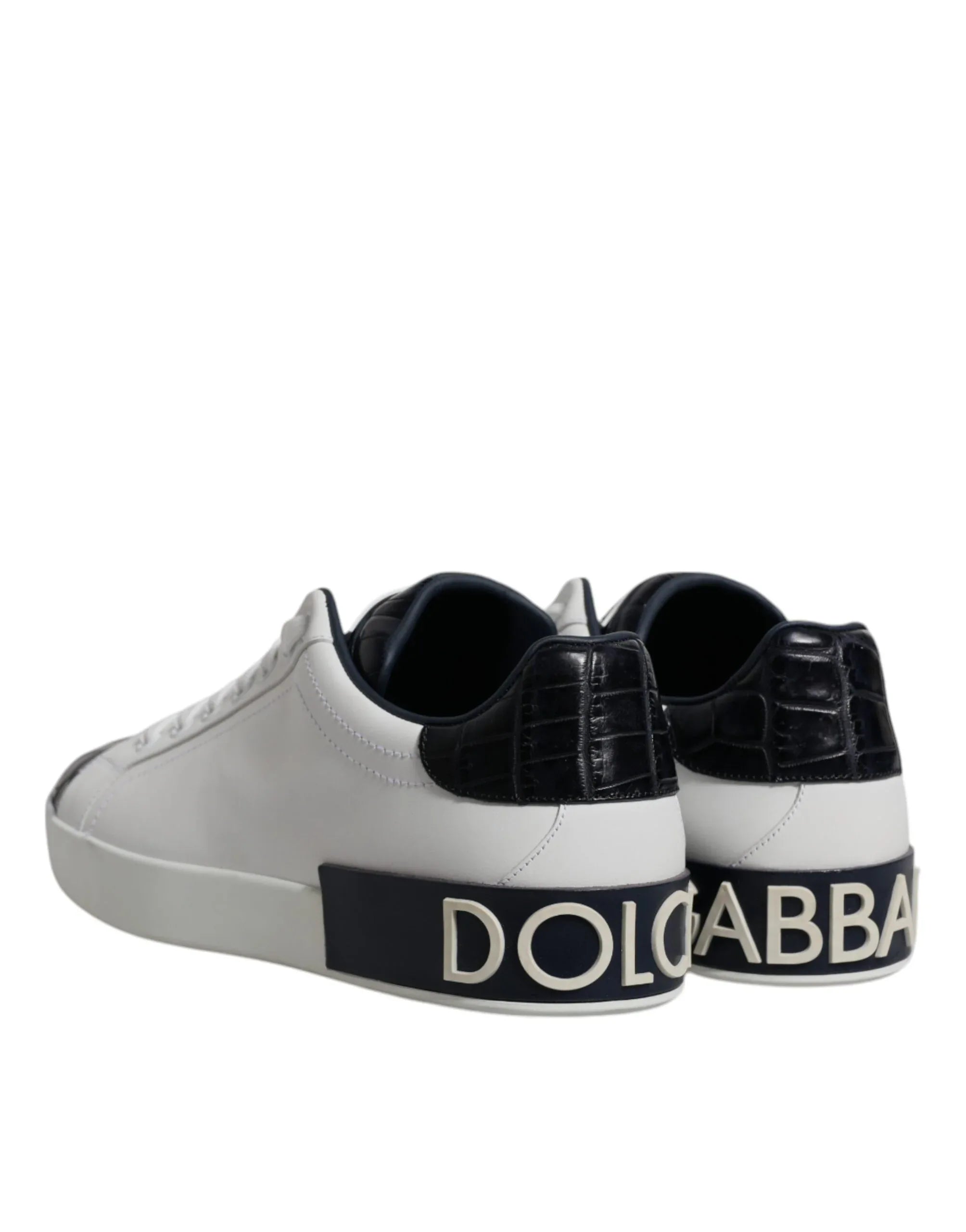 Dolce & Gabbana White Black Leather Portofino Sneakers Shoes - Zeiniez