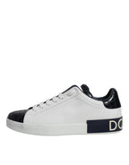 Dolce & Gabbana White Black Leather Portofino Sneakers Shoes - Zeiniez