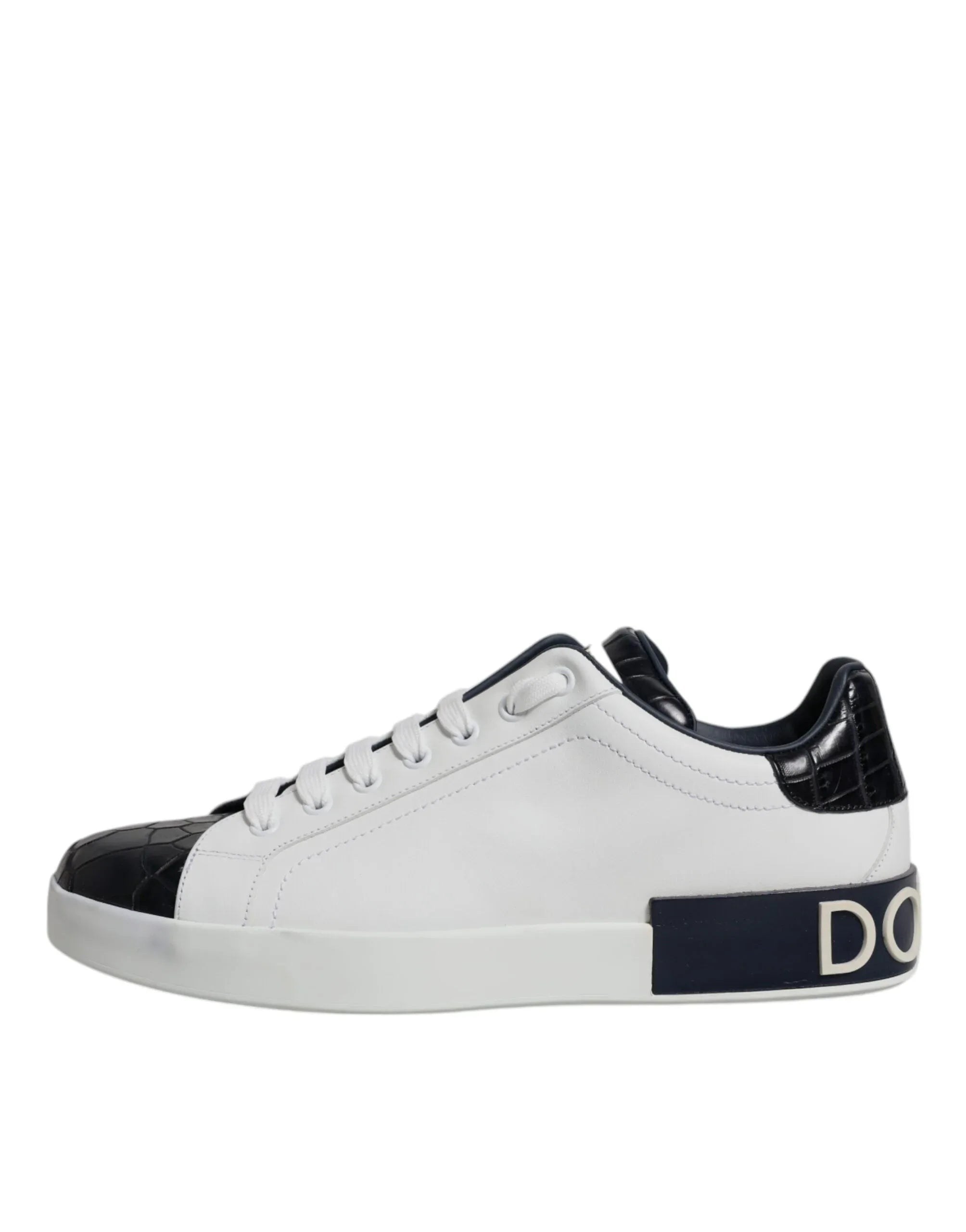 Dolce & Gabbana White Black Leather Portofino Sneakers Shoes - Zeiniez