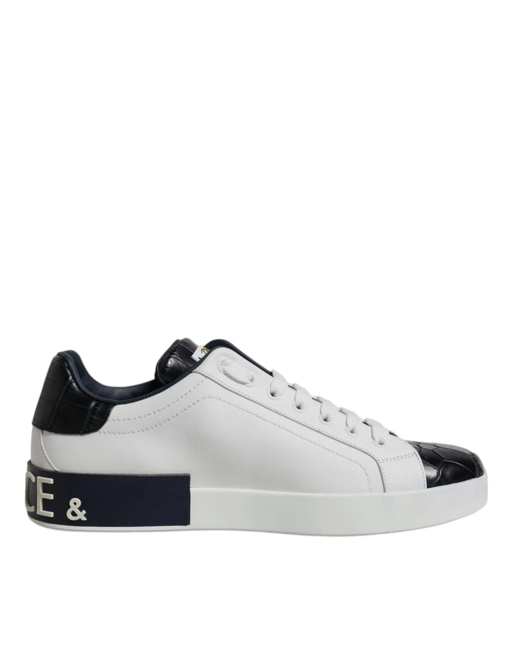 Dolce & Gabbana White Black Leather Portofino Sneakers Shoes - Zeiniez