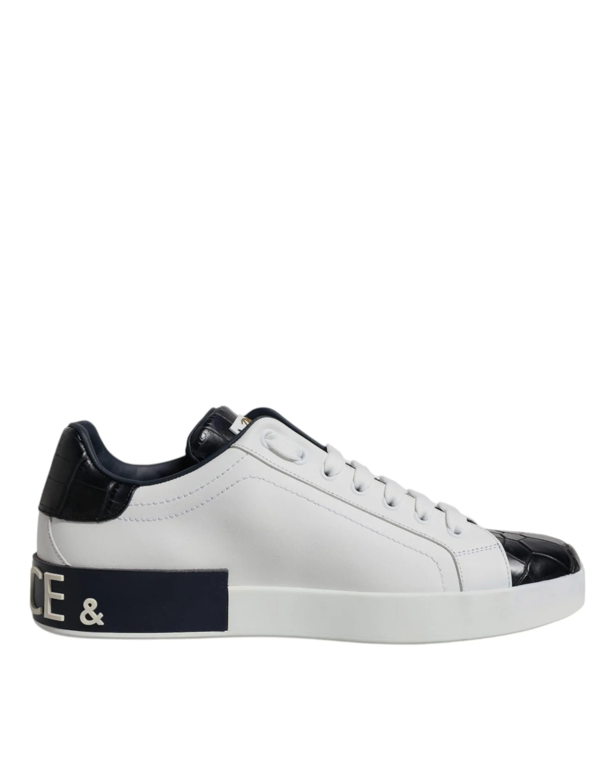 Dolce & Gabbana White Black Leather Portofino Sneakers Shoes - Zeiniez