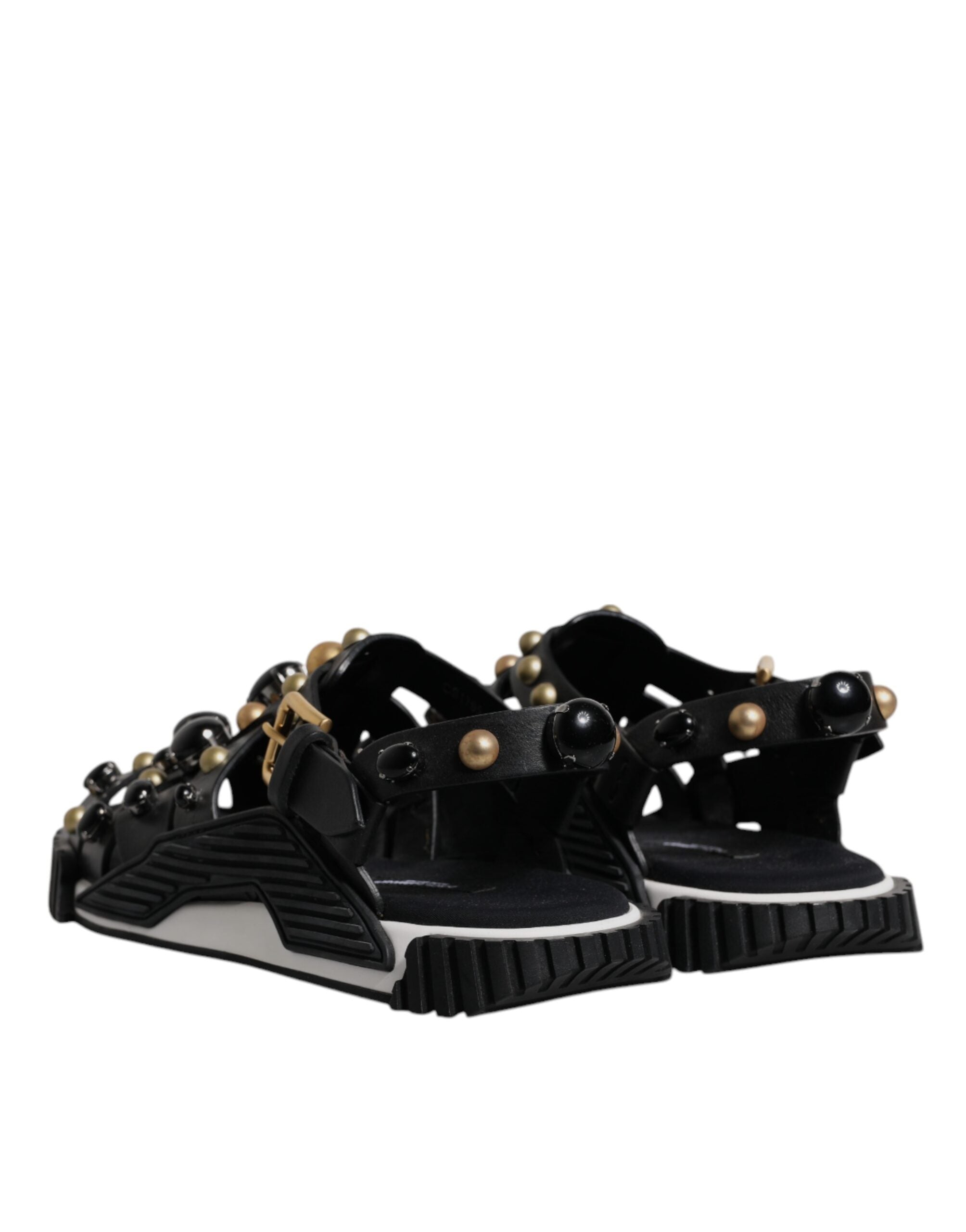 Dolce & Gabbana Black Leather Studded Slides Sandals Shoes - Zeiniez