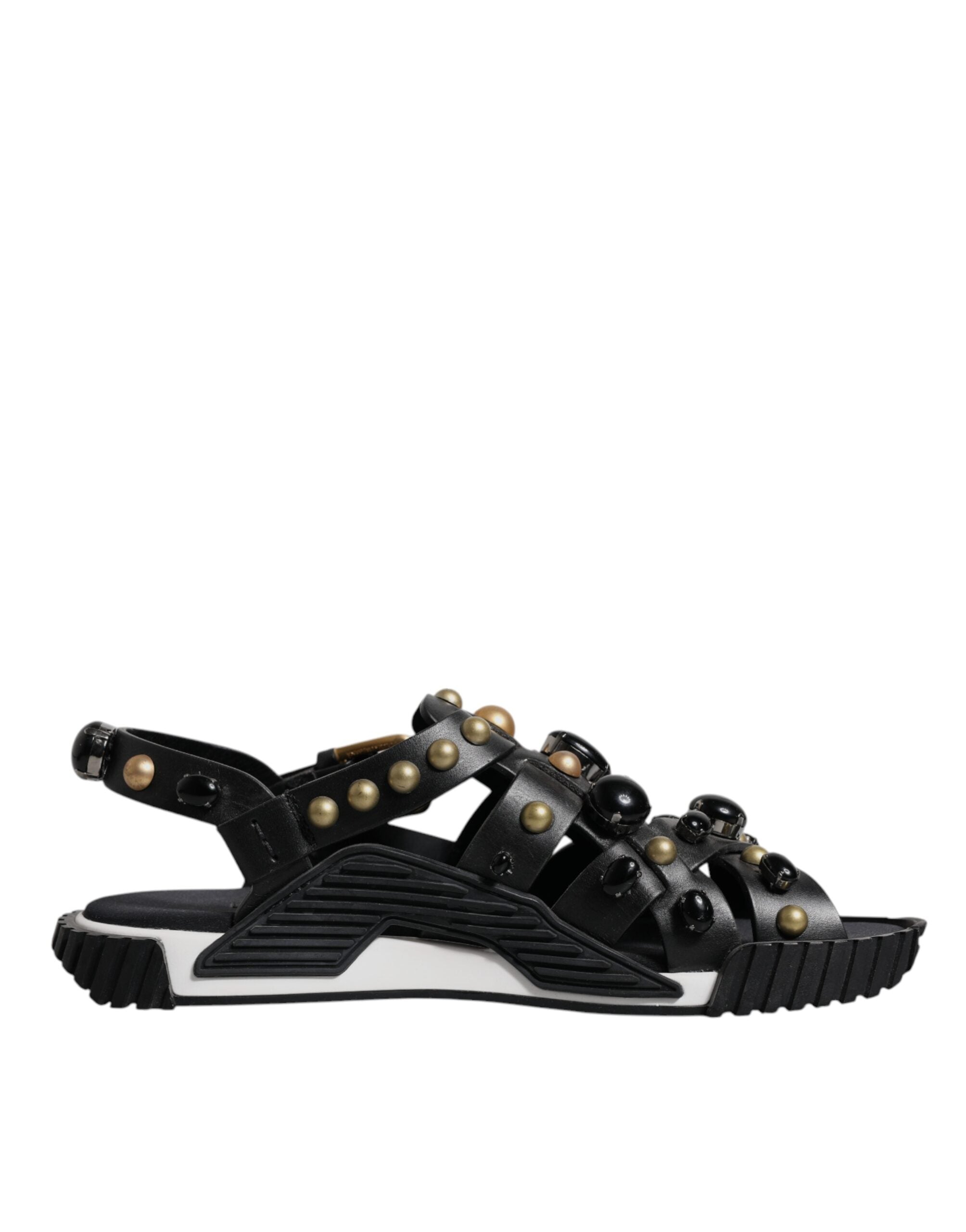 Dolce & Gabbana Black Leather Studded Slides Sandals Shoes - Zeiniez