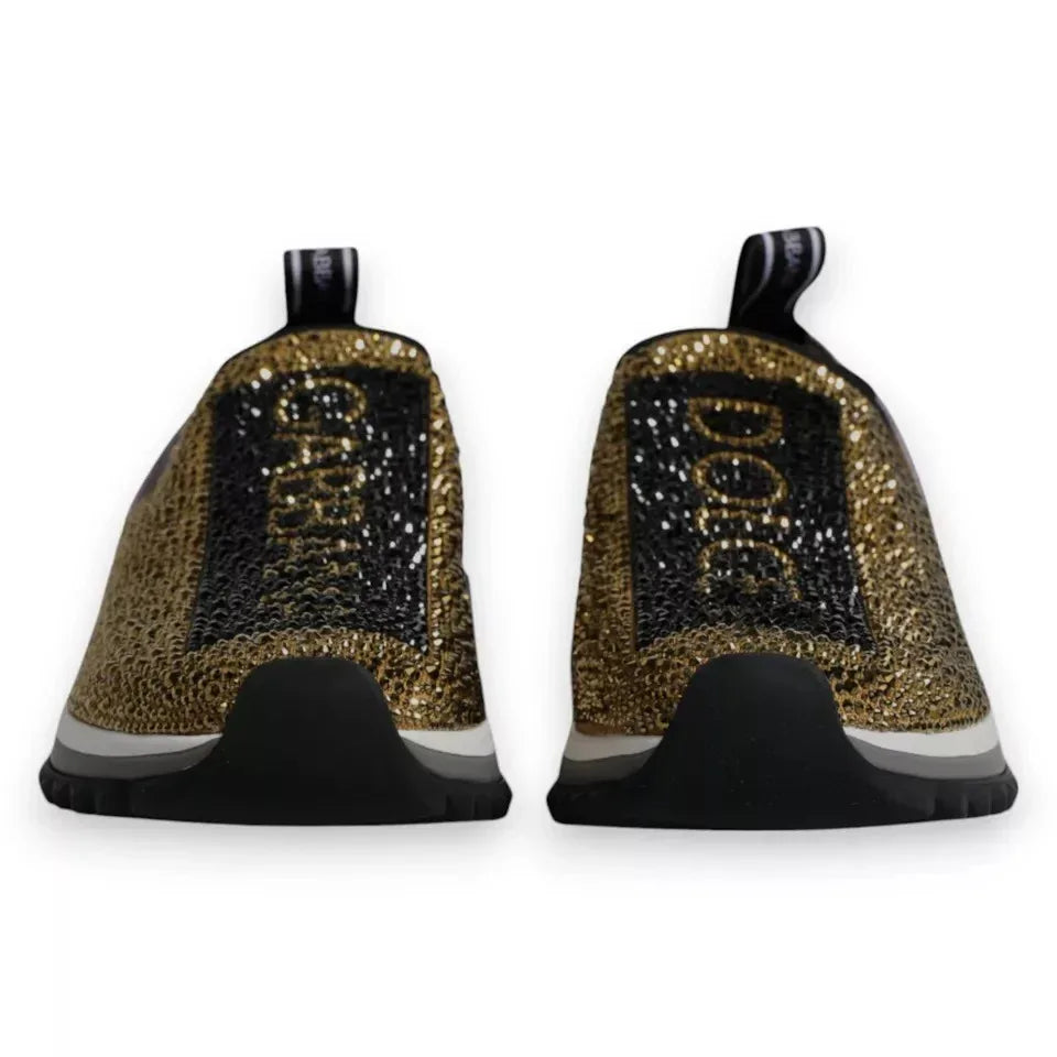 Dolce & Gabbana Gold Rhinestones Sorrento Sneakers Shoes - Zeiniez