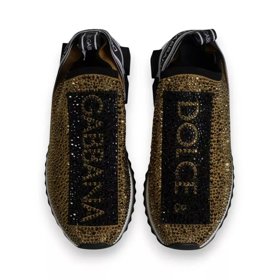 Dolce & Gabbana Gold Rhinestones Sorrento Sneakers Shoes - Zeiniez