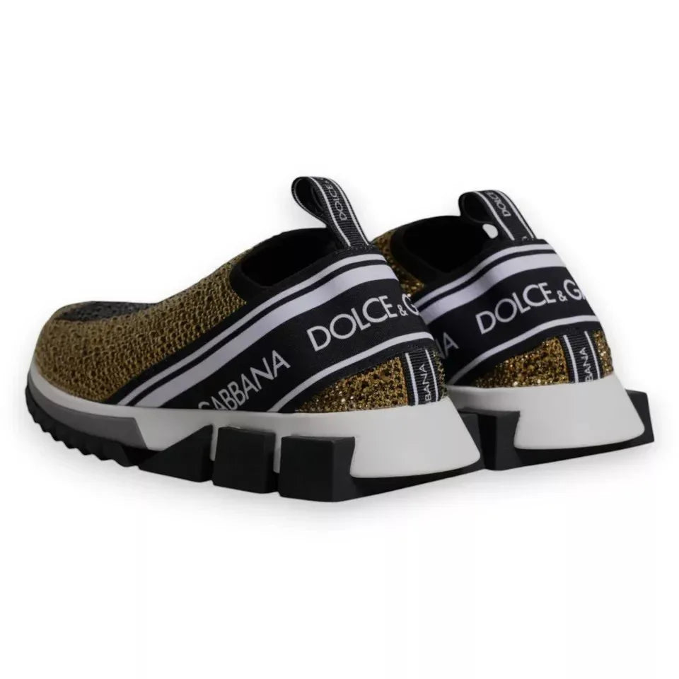 Dolce & Gabbana Gold Rhinestones Sorrento Sneakers Shoes - Zeiniez