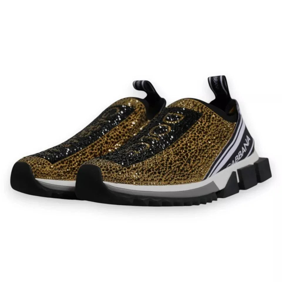 Dolce & Gabbana Gold Rhinestones Sorrento Sneakers Shoes - Zeiniez