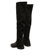 MY TWIN Black Leather Suede Flats High Boots Shoes - Zeiniez