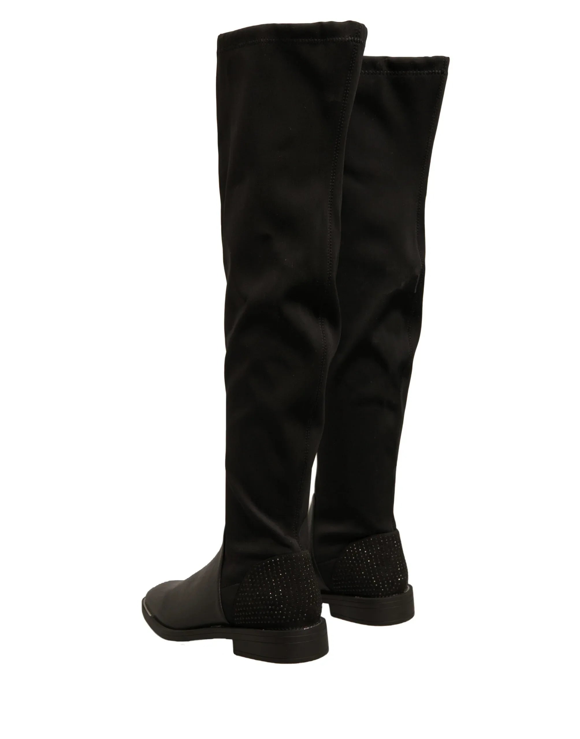 MY TWIN Black Leather Suede Flats High Boots Shoes - Zeiniez