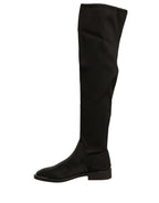 MY TWIN Black Leather Suede Flats High Boots Shoes - Zeiniez