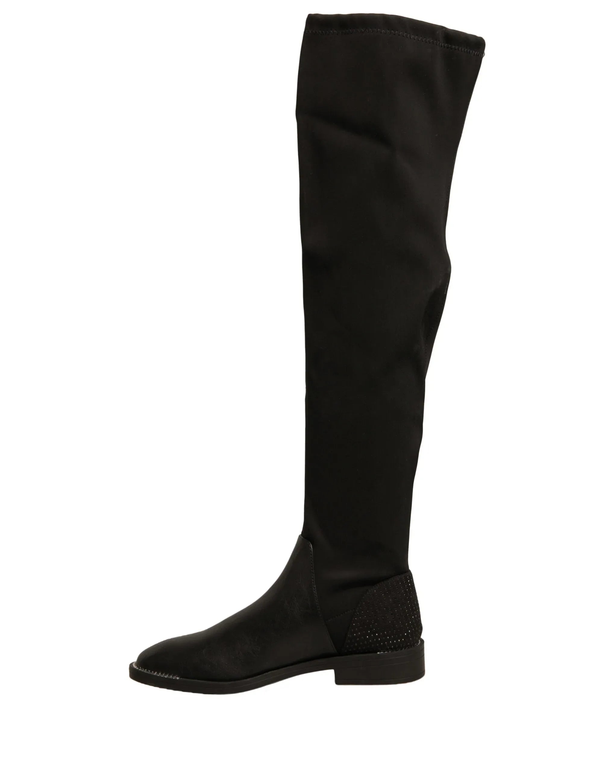 MY TWIN Black Leather Suede Flats High Boots Shoes - Zeiniez