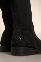 MY TWIN Black Leather Suede Flats High Boots Shoes - Zeiniez