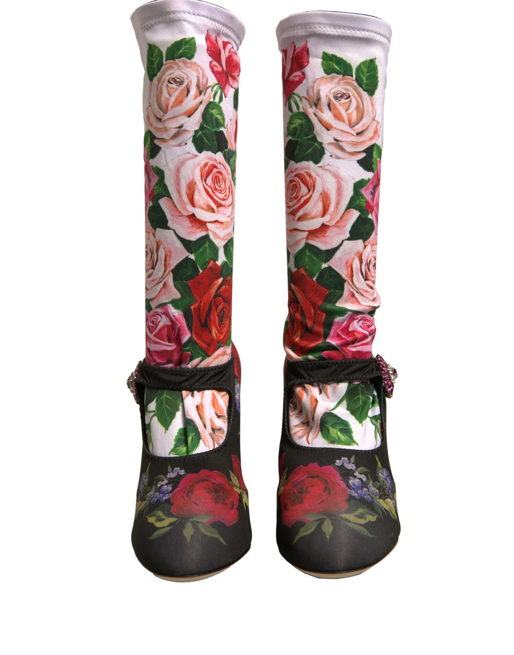 Dolce & Gabbana Black Floral Socks Crystal Boots Jersey Shoes - Zeiniez