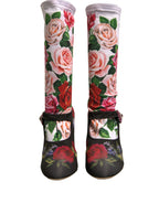 Dolce & Gabbana Black Floral Socks Crystal Boots Jersey Shoes - Zeiniez