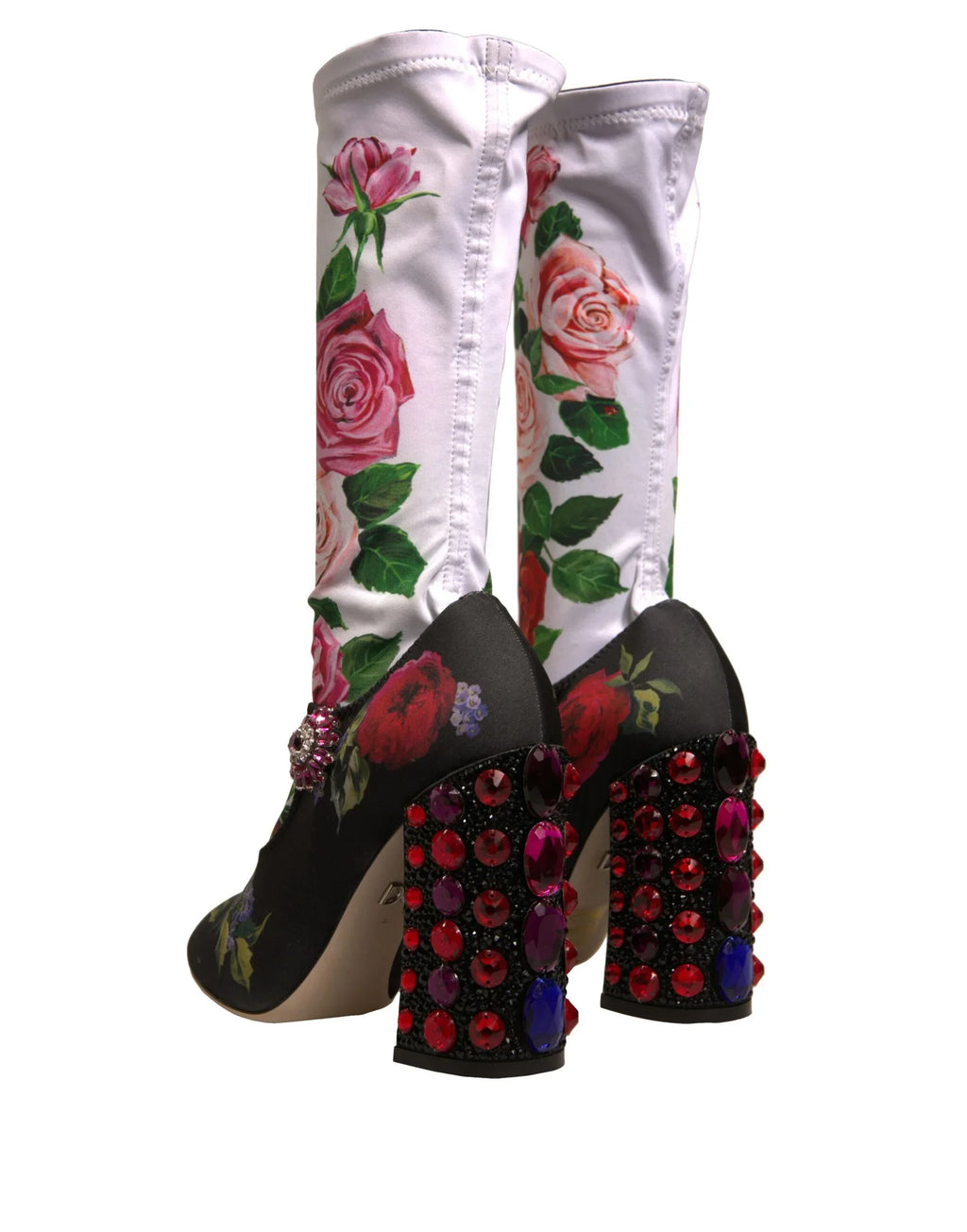 Dolce & Gabbana Black Floral Socks Crystal Boots Jersey Shoes - Zeiniez