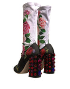 Dolce & Gabbana Black Floral Socks Crystal Boots Jersey Shoes - Zeiniez