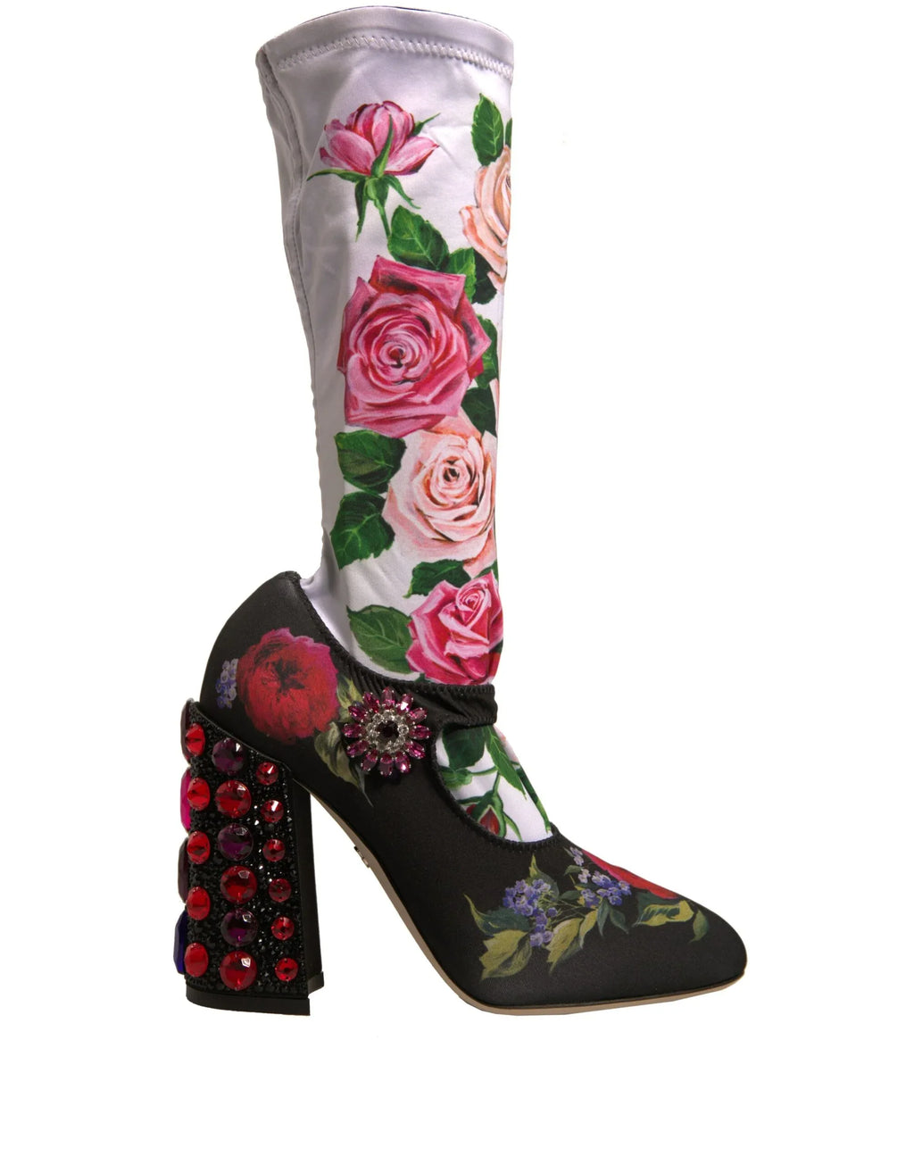 Dolce & Gabbana Black Floral Socks Crystal Boots Jersey Shoes - Zeiniez