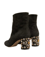 Dolce & Gabbana Black Embellished Heel Ankle Boots Shoes - Zeiniez