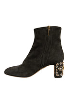 Dolce & Gabbana Black Embellished Heel Ankle Boots Shoes - Zeiniez