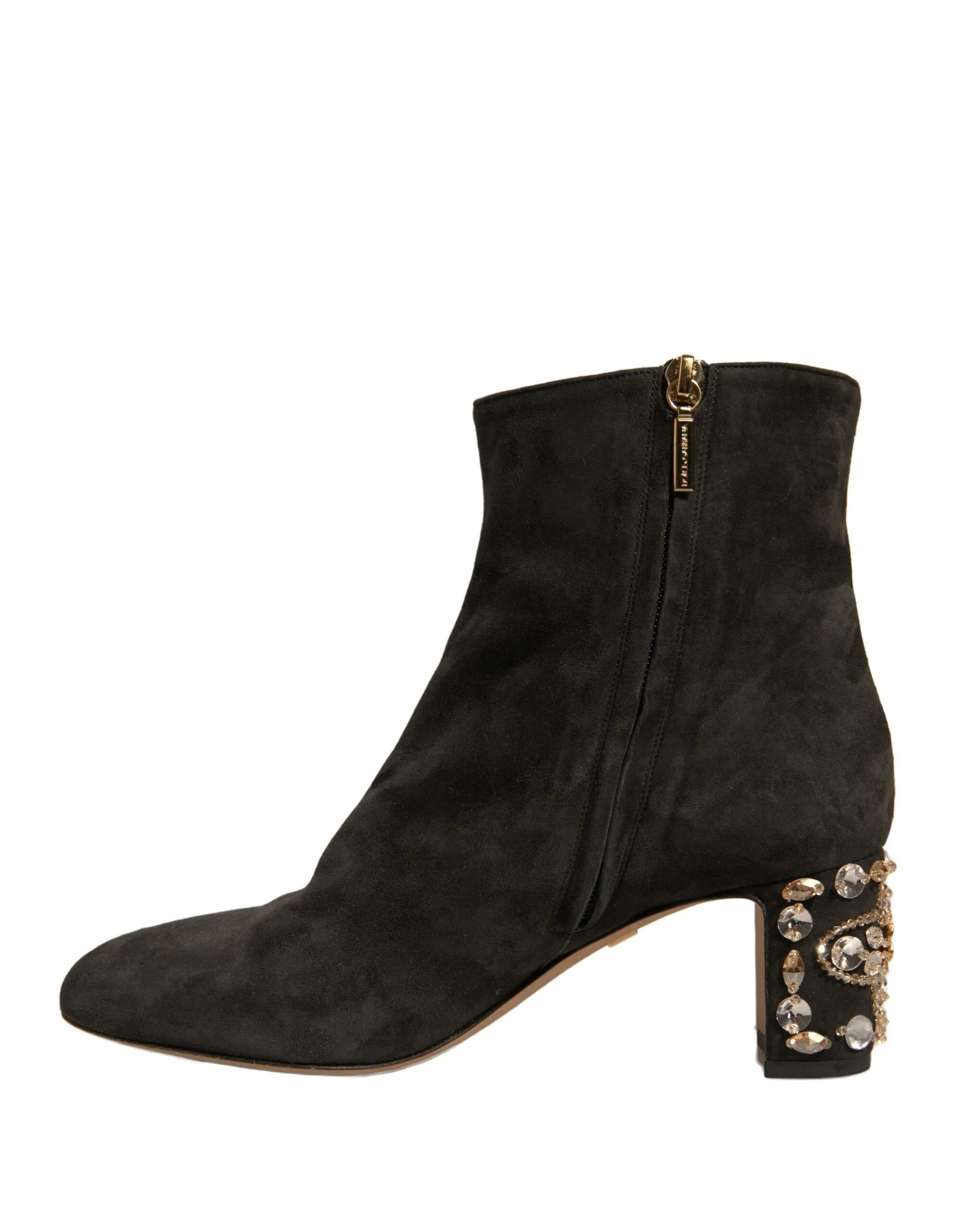 Dolce & Gabbana Black Embellished Heel Ankle Boots Shoes - Zeiniez