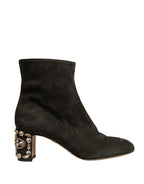 Dolce & Gabbana Black Embellished Heel Ankle Boots Shoes - Zeiniez