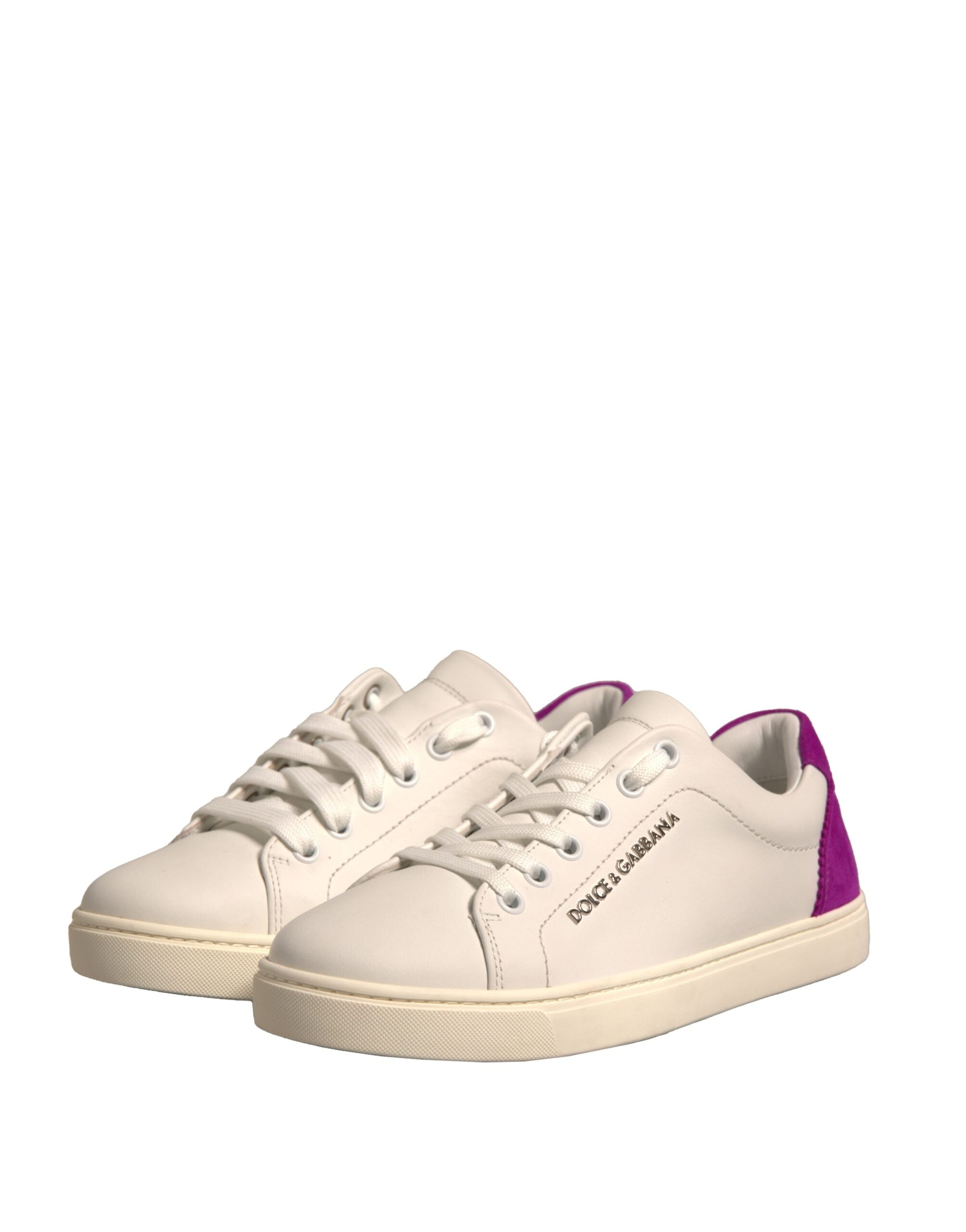Dolce & Gabbana White Suede Leather Low Top Sneakers Shoes - Zeiniez