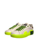 Dolce & Gabbana White Yellow Portofino Leather Sneakers Shoes - Zeiniez