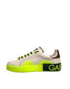 Dolce & Gabbana White Yellow Portofino Leather Sneakers Shoes - Zeiniez