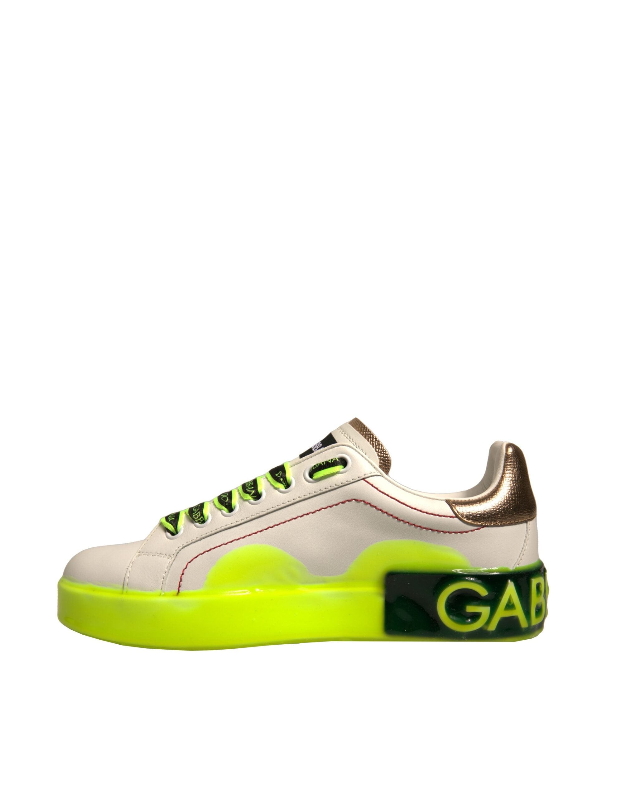 Dolce & Gabbana White Yellow Portofino Leather Sneakers Shoes - Zeiniez