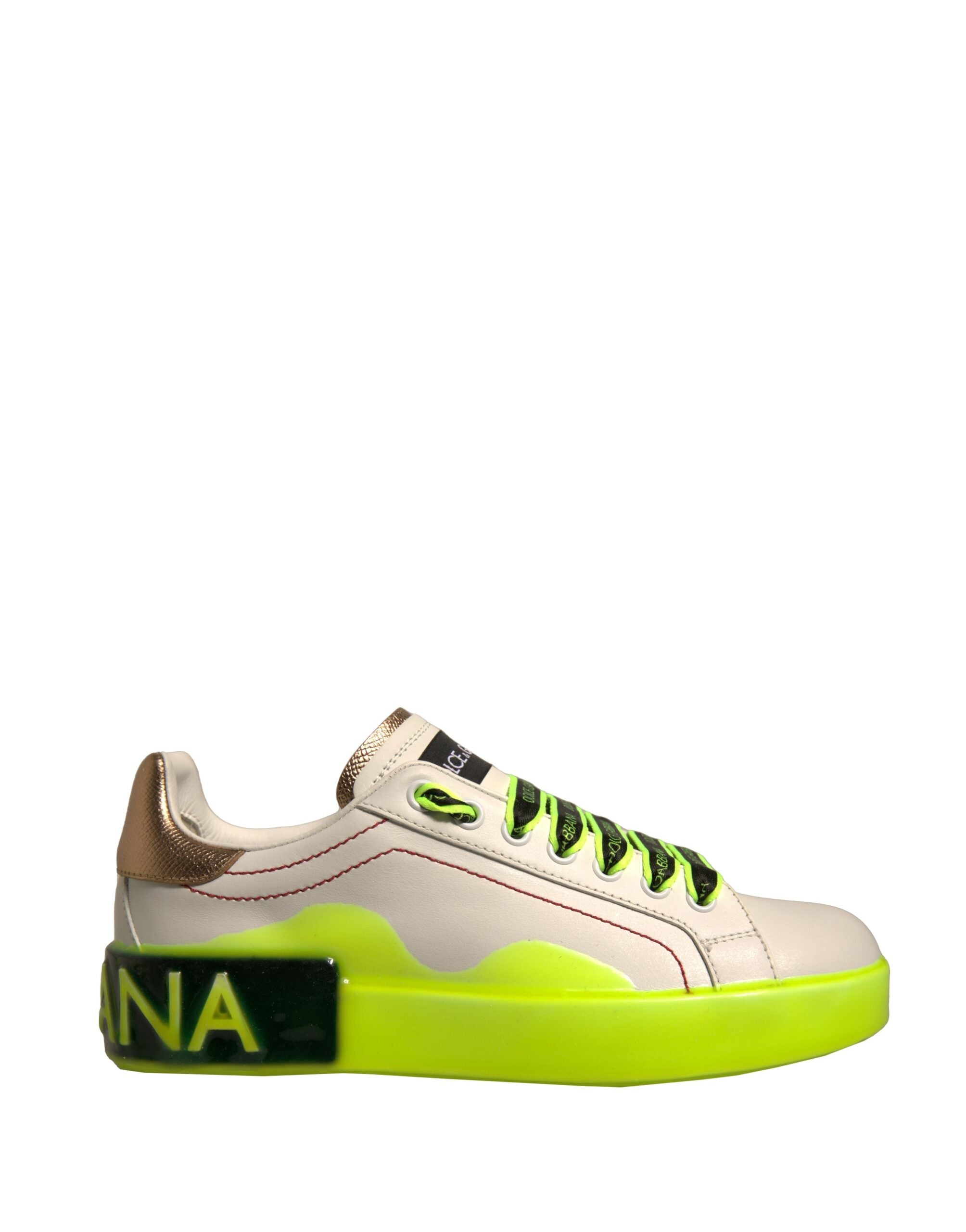 Dolce & Gabbana White Yellow Portofino Leather Sneakers Shoes - Zeiniez
