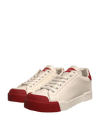Dolce & Gabbana Shoes White Leather Logo Portofino Sneakers - Zeiniez