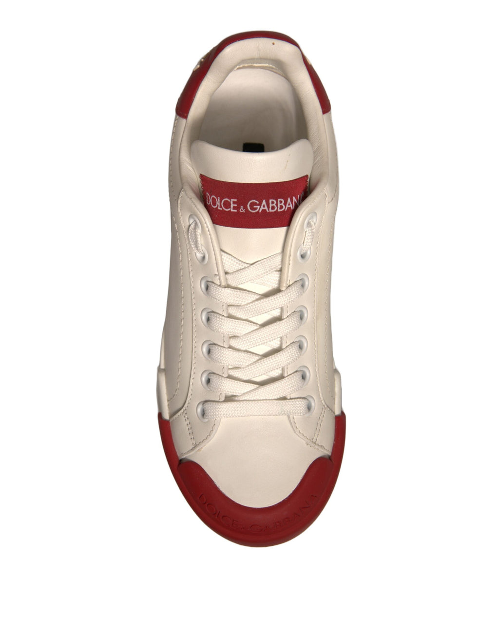 Dolce & Gabbana Shoes White Leather Logo Portofino Sneakers - Zeiniez