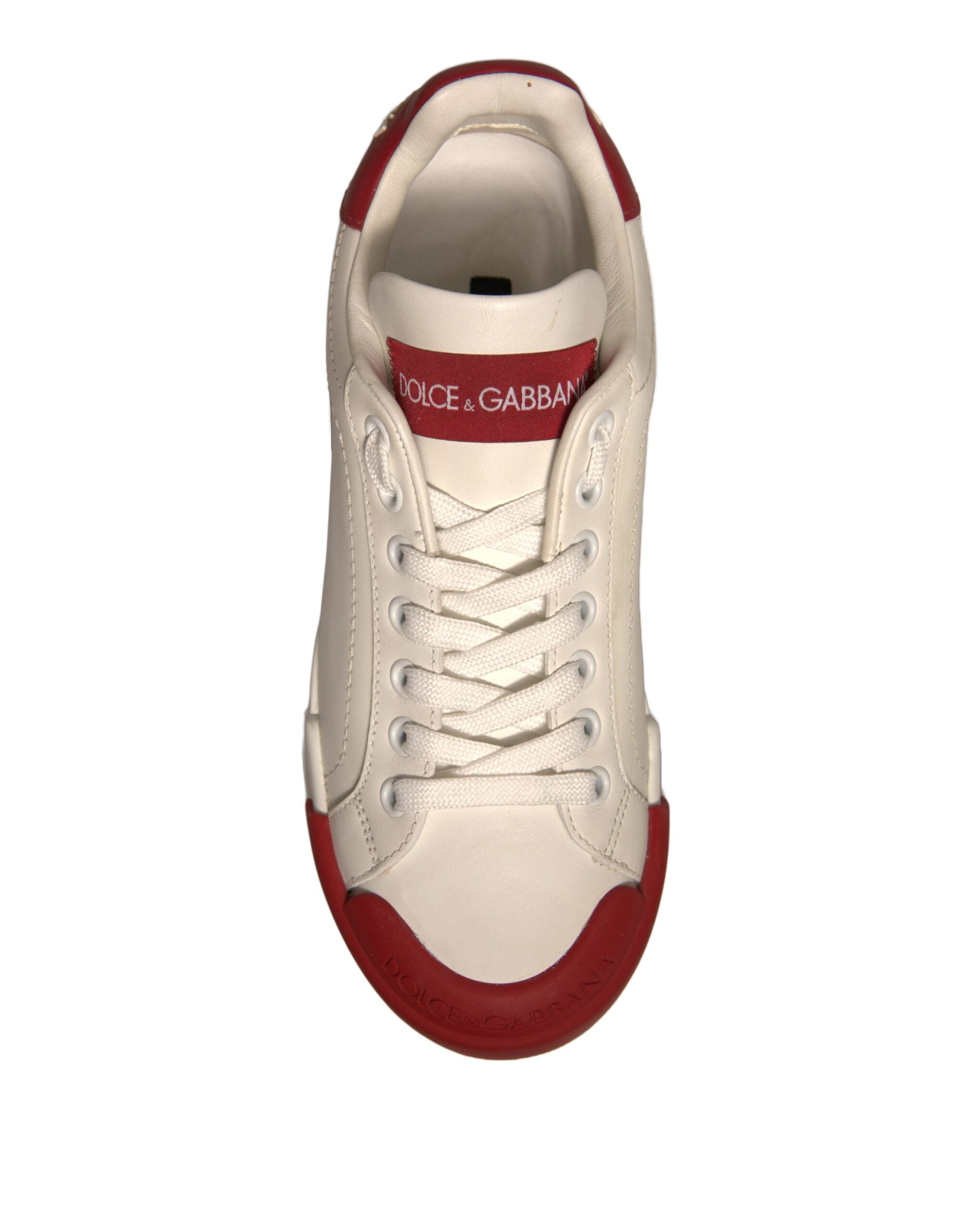 Dolce & Gabbana Shoes White Leather Logo Portofino Sneakers - Zeiniez