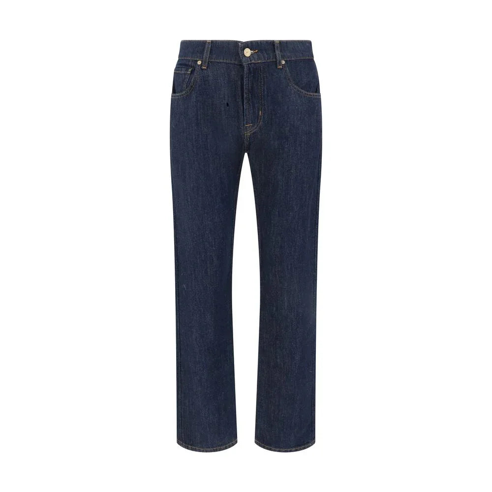 7FOR Blue Cotton Straight-Leg Jeans - Zeiniez