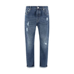 Brunello Cucinelli Blue Cotton Straight-Leg Jeans - Zeiniez