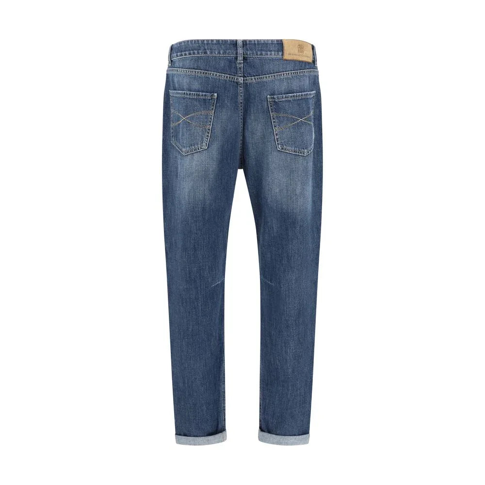 Brunello Cucinelli Blue Cotton Straight-Leg Jeans - Zeiniez