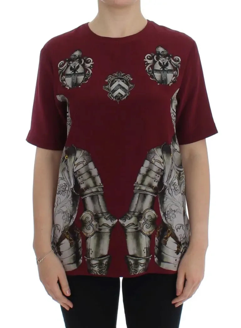 Dolce & Gabbana Red Knight Print Silk Blouse T-shirt - Zeiniez