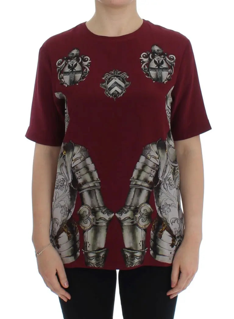 Dolce & Gabbana Red Knight Print Silk Blouse T-shirt Dolce & Gabbana