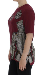 Dolce & Gabbana Red Knight Print Silk Blouse T-shirt - Zeiniez