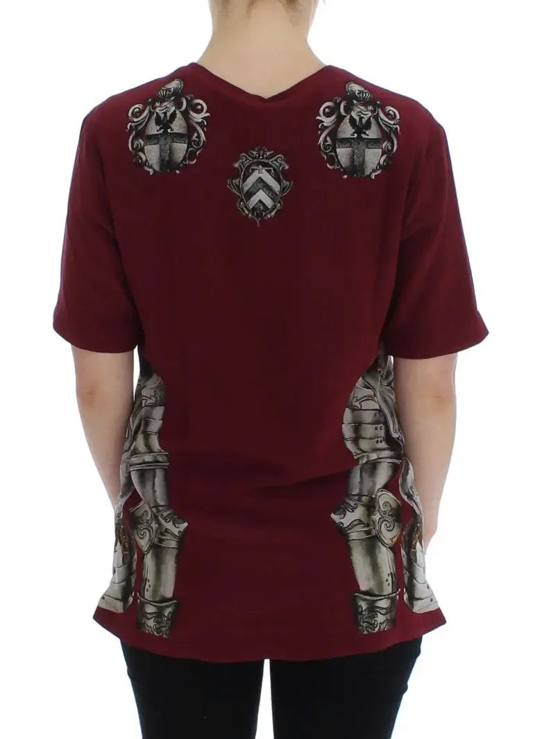 Dolce & Gabbana Red Knight Print Silk Blouse T-shirt - Zeiniez