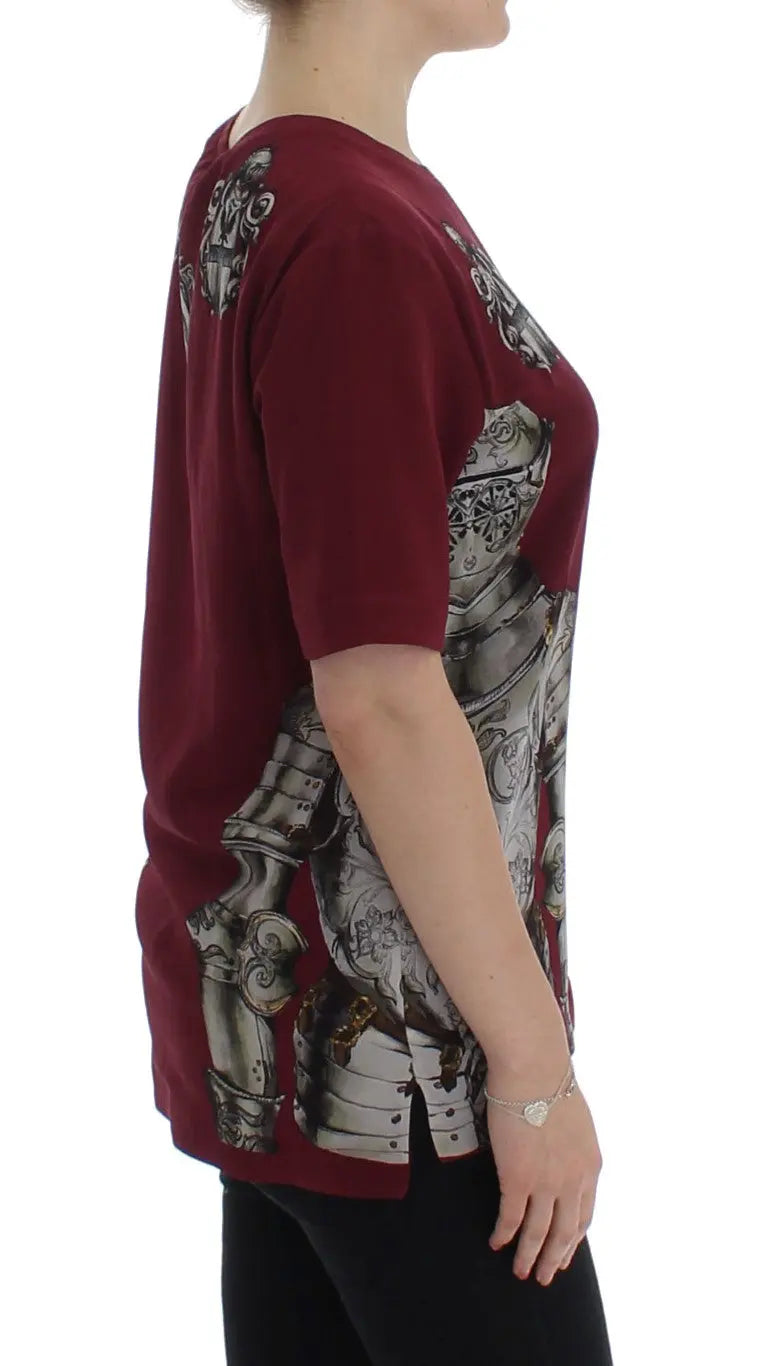 Dolce & Gabbana Red Knight Print Silk Blouse T-shirt Dolce & Gabbana