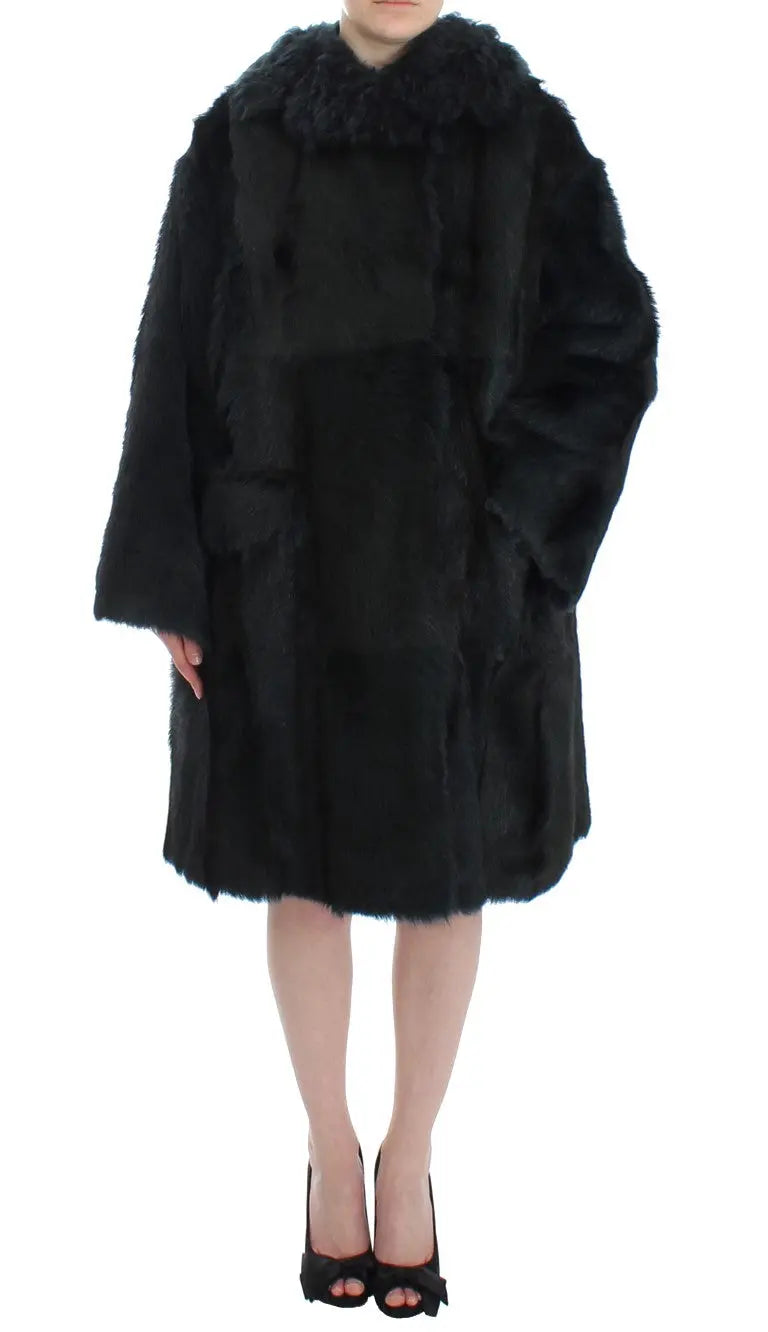 Dolce & Gabbana Black Goat Fur Shearling Long Jacket Coat Dolce & Gabbana