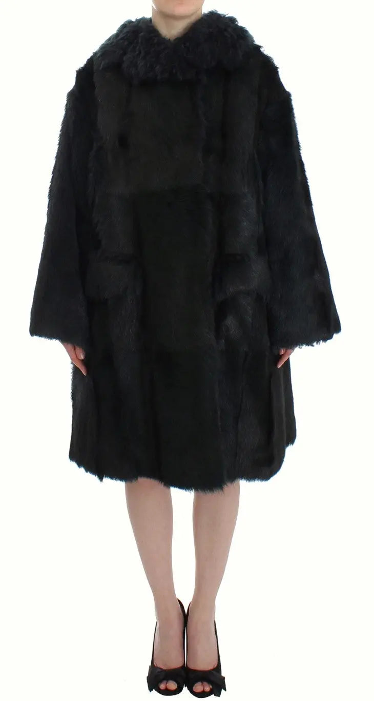 Dolce & Gabbana Black Goat Fur Shearling Long Jacket Coat Dolce & Gabbana