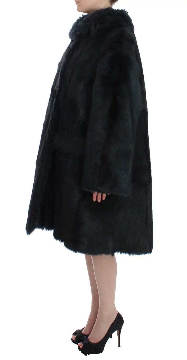 Dolce & Gabbana Black Goat Fur Shearling Long Jacket Coat Dolce & Gabbana