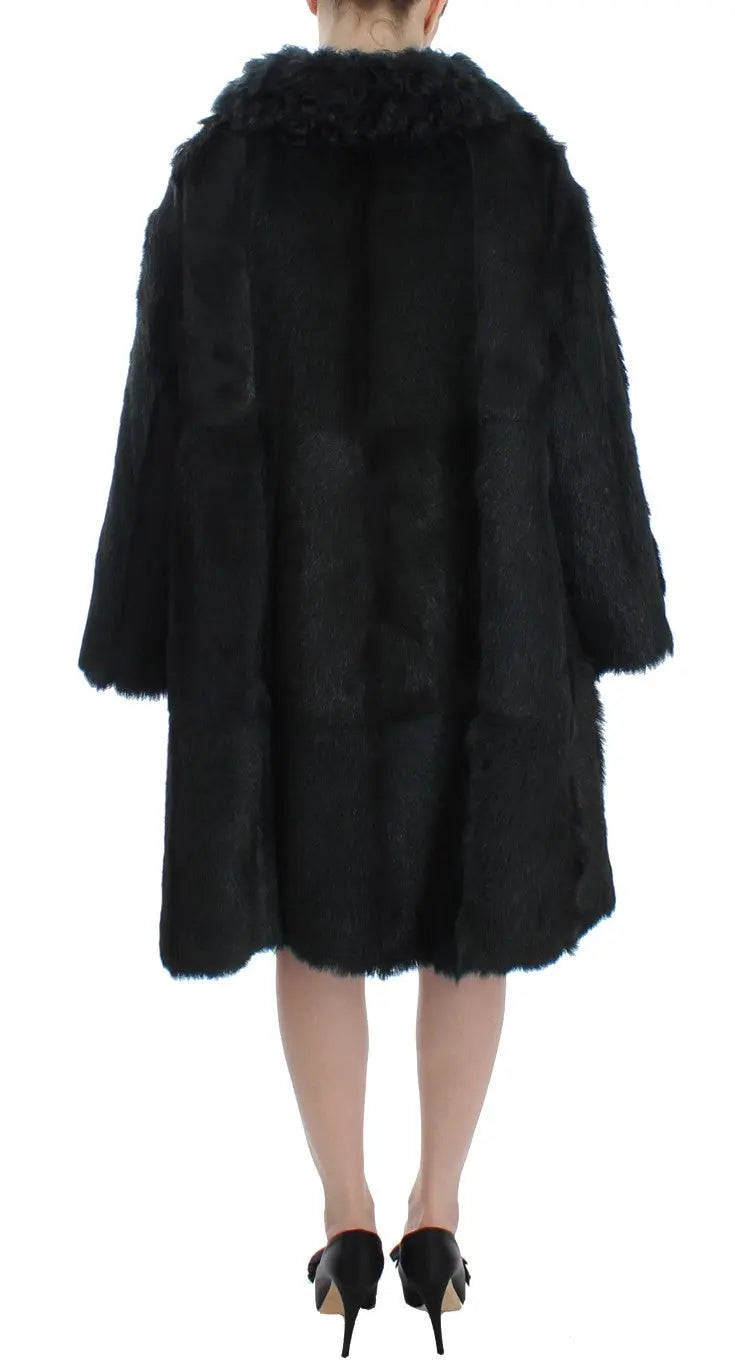 Dolce & Gabbana Black Goat Fur Shearling Long Jacket Coat Dolce & Gabbana
