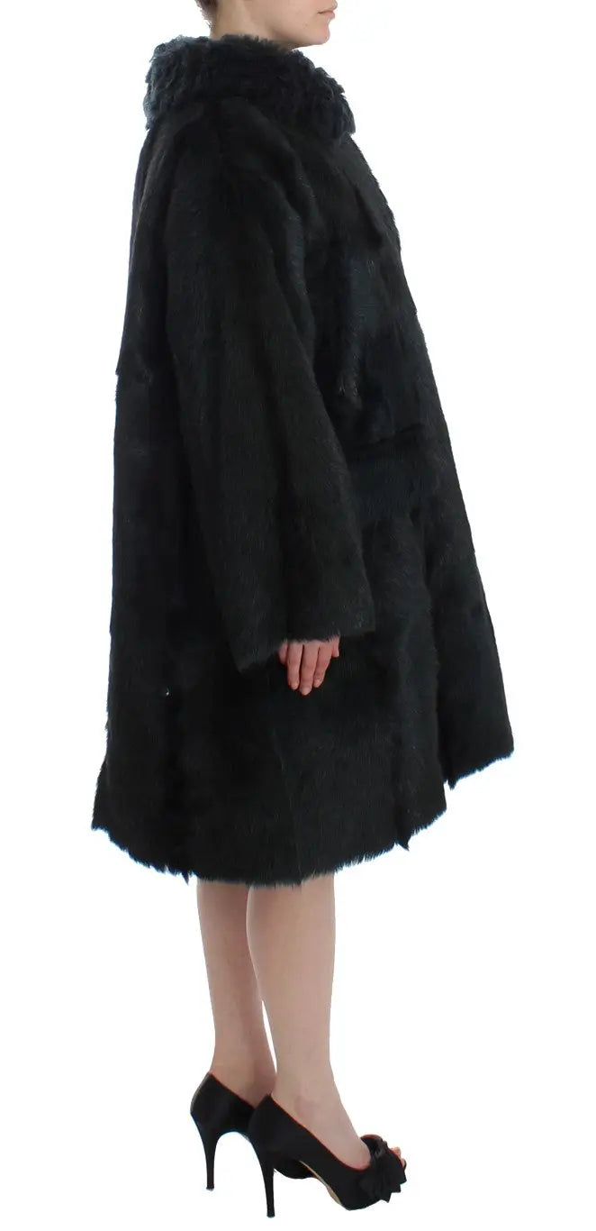 Dolce & Gabbana Black Goat Fur Shearling Long Jacket Coat Dolce & Gabbana