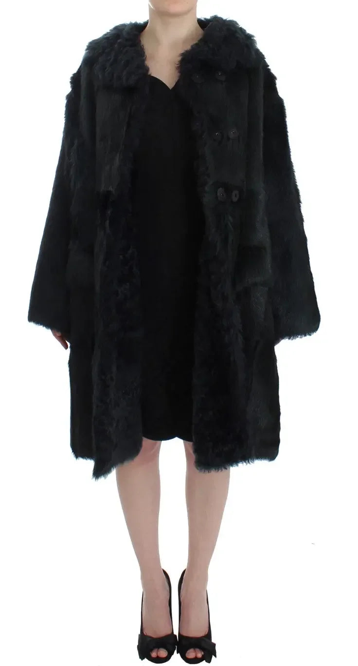 Dolce & Gabbana Black Goat Fur Shearling Long Jacket Coat - Zeiniez